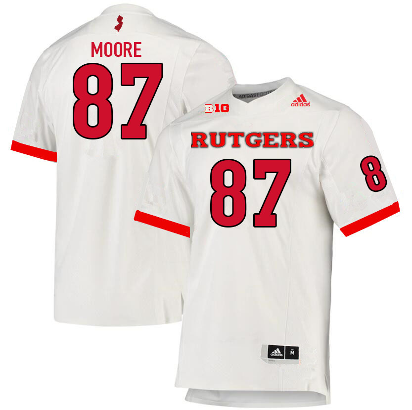 Men #87 Tahjay Moore Rutgers Scarlet Knights College Football Jerseys Sale-White - Click Image to Close